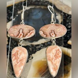 Beige- Brown Crazy Lace Agate Earrings 2 1/2”